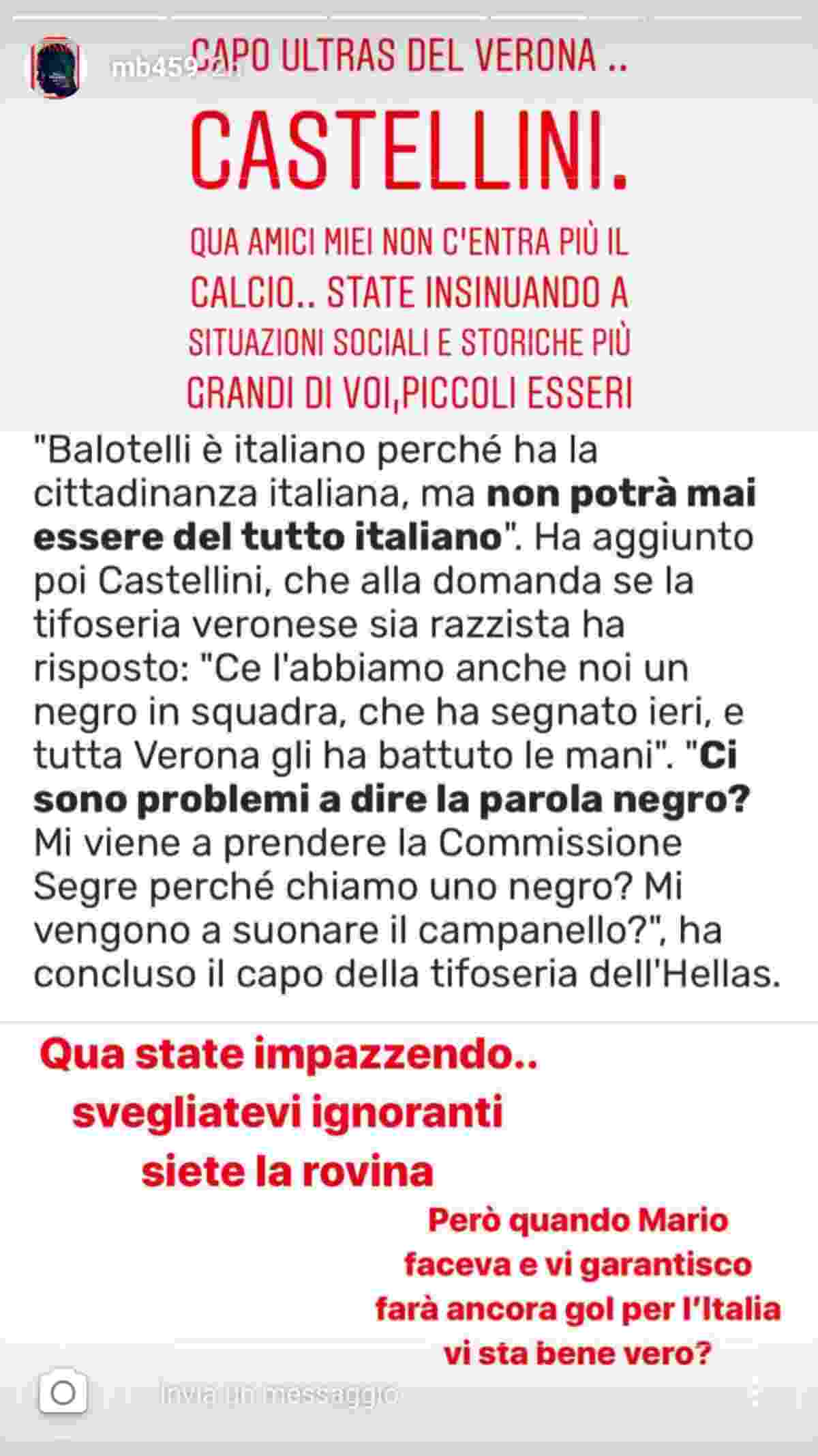 La risposta di Balotelli all'ultrà del Verona 